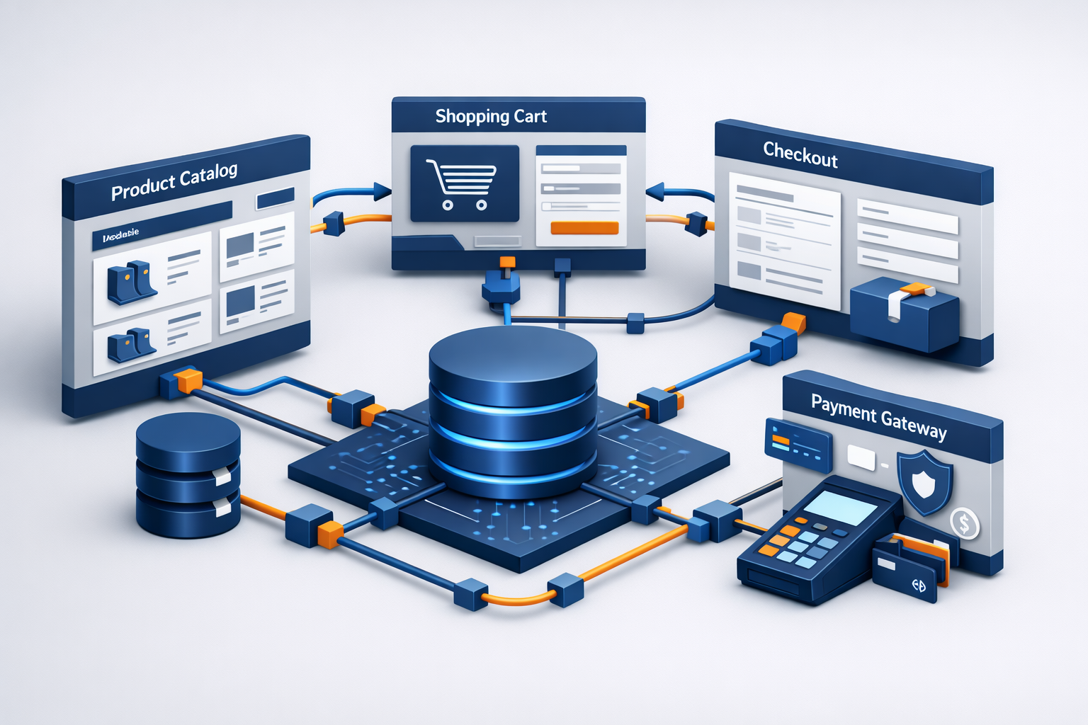 E-commerce website development in Jordan showing ecommerce platform architecture with checkout and payment integration