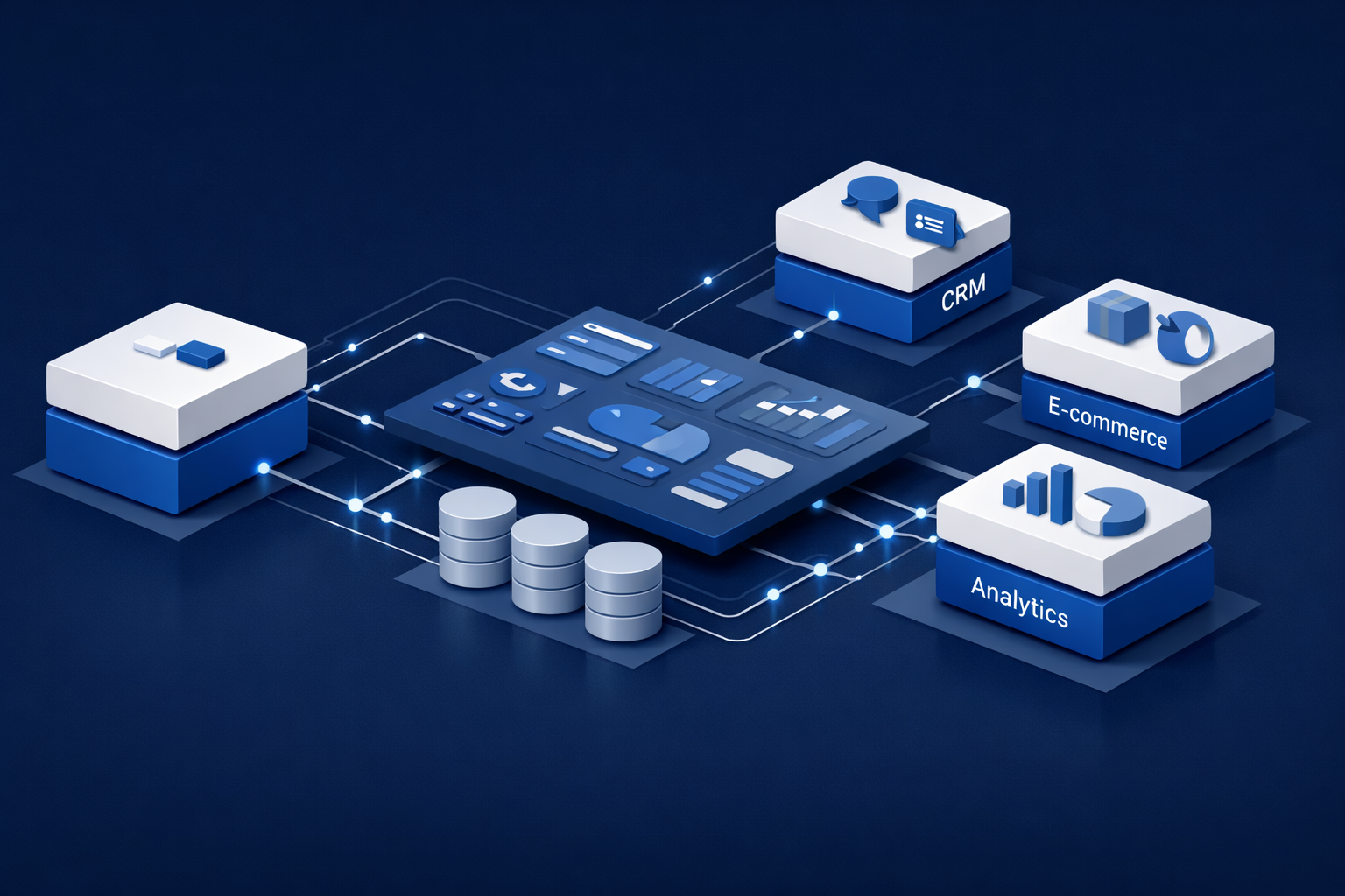 UI/UX design for business systems showing modular enterprise dashboard architecture