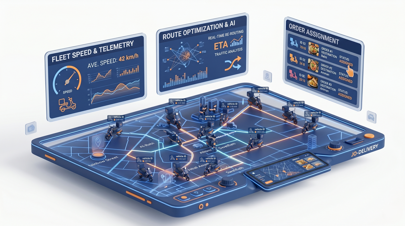 Dashboard for Amman delivery fleet and order management system tracking drivers
